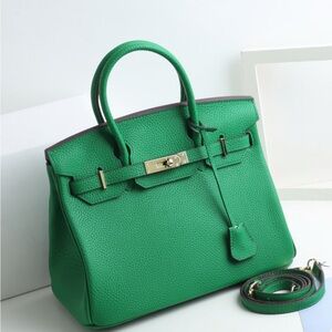 Women’s Genuine Leather Top Handle Handbags – 35 Cm  Kelly green